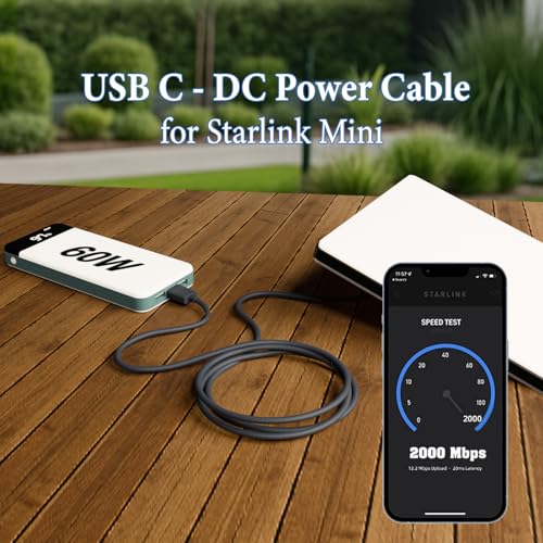 Starlink Mini USB C to DC Power Cable, 6.5ft Starlink Mini Type-C to Power Cable, PD 20V Type-C Input to DC Male Output Waterproof, Compatible with 65W+ PD 20V Protocol Power Supply/Source (2M) - Image 3