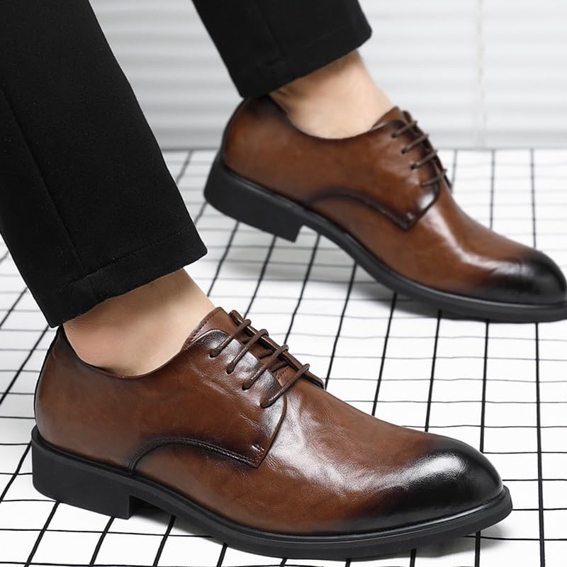 Mens Wedding Oxford Shoes Patent Leather Formal Dress Shoes for Men Tuxedo Lace Up(Brown,8)4