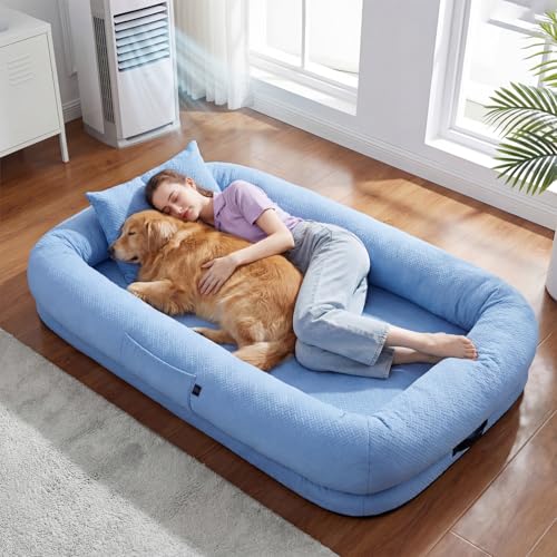 WROS Cooling Human Dog Bed for Summer Breathable Washable Floor Lounger for People & Pets 72x41x12 Ocean Blue Pet Bed for Hot Weather Relaxing