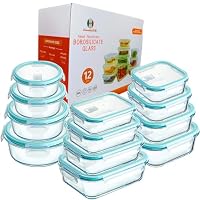 24 Pcs 12 Pack Glass Food Storage Lunch Containers Airtight Lids With Steam Vents. BPA Free Meal Prep Containers. Safe For Microwave, Dishwasher, Oven & Freezer Pantry Kitchen Storage & Organisation