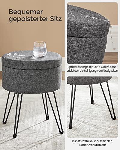 SONGMICS Runder Sitzhocker, mit Stauraum, Leinenoptik, 37 cm d, 44,4 cm H – Ansicht 5