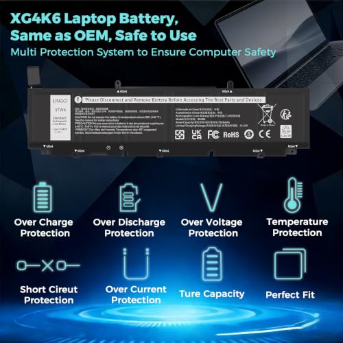 Image of XG4K6 Replacement Battery for Dell Precision 5750 5760 5770 XPS 17 9700 9710 9720 9730 Series Notebook P92F001 P92F002 P92F003 01RR3 F8CPG -11.4V 97Wh