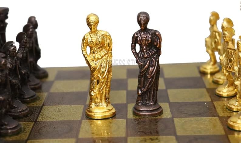 Roman Series Brass Metal Chess Set- Solid Brass Metal Luxury Chess Set with Velvet Storage Box Quad Weighted