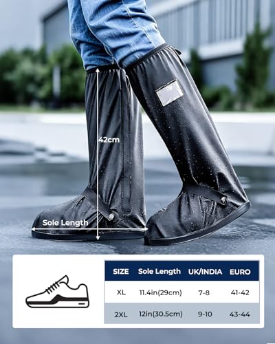 Image of ANYCHO 16.5 inch Tall Waterproof Shoe Cover for Rain, Shoe Rain Cover Waterproof for Men Women, PVC Anti-Slip Reflective Overshoes with Zipper, Reusable for Cycling, Motorcycling, Hiking, Camping
