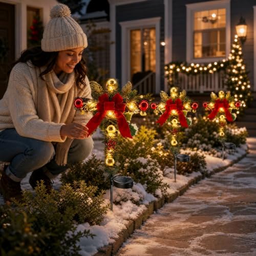 Cross-shaped Solar Lights Outdoor with Bow, Solar Christmas Garden Lights - image 6