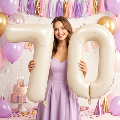 Image of Number Balloons for Birthday Decorations - 40 Inch Large Party Balloons 70, Cream Foil Number Balloons for Boys Girls, Balloons for Party Supplies