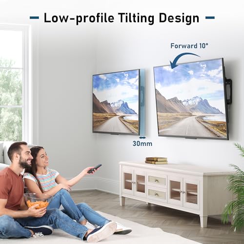 Image of BONTEC Tilting TV Wall Mount Low Profile for Most 26-65 inch LCD LED OLED Flat Curved Screen TVs, Slim TV Wall Bracket Max VESA 400x400mm, Loading Capacity up to 121lbs, Fits Wood Studs