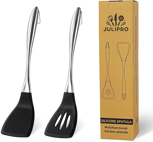 JULIPRO - Juego de 2 espátulas de silicona, espátulas, utensilios de cocina, utensilios de cocina, utensilios de cocina ideales para pescado,