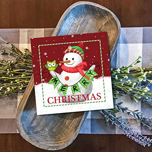 Cadeau de Noël panneau en bois Merry Christmas bonhomme de neige vert déco murale