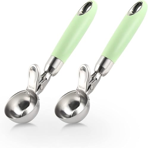 Set of 2 Ice Cream Spoons in Polished Stainless Steel, Ice Cream Scoop with Ejector, Ice Cream Scoop with Ejector, Ergonomic Handle for Ice Cream