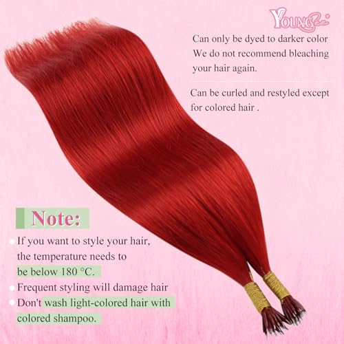 Image of YoungSee Nano Ring Hair Extensions Human Hair Red 22 Inch Nano Beads Hair Extensions Human Hair Red Nano-tip Extension Colored Nanolink Remy Hair Colored for Adding Color Highlights 25g 25 strands