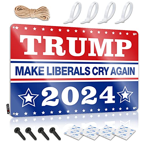 Letreros para adultos con texto en inglés "For Man Cave Trump 2024 Make Liberals Cry Again", letreros de metal vintage divertidos (tamaño: 20 x 30 cm)