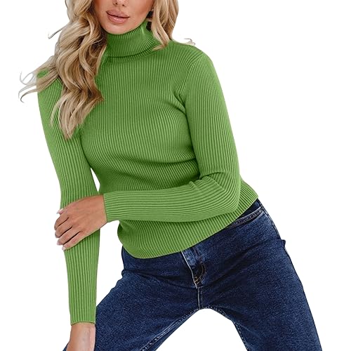 Image of TICIFEN Women Turtleneck Knit Sweaters Basic Casual Long Sleeve Shirts Slim Fit Thermal Underwear Tops Soft Rib Sweater Tee