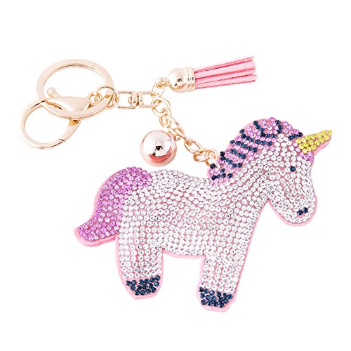 Portachiavi pelle Carino rosa Bling Cristallo da auto Fascino accessori per borse e Personalizzare Zaino con le nappe per Donna e ragazze Unicorno 4