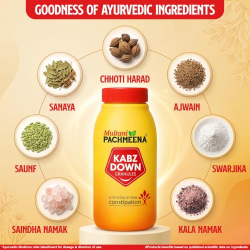 Image of Multani Pachmeena Kabz Down Granules | Ayurvedic Constipation Relief Medicine | For Digestive Issue, Stomach-Ache & Flatulence | Acidity, Gas & Bloating | Promotes Healthy Bowel Movement | 120 Gm