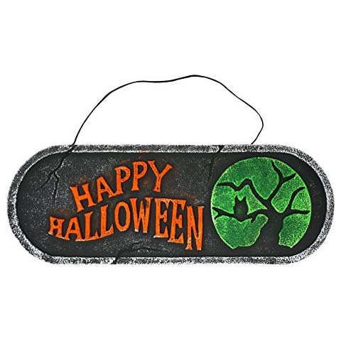 Blacklight Foam Halloween Sign Tombstone Style Indoor Outdoor Hanging Decoration (Happy Halloween) Cover