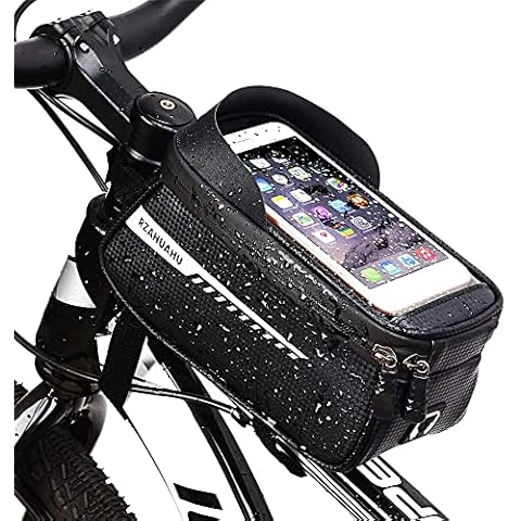 Waterproof Bike Frame Bag Bike Phone Bag with Sun-Visor Bike Top Tube Phone Mount Bag Road MTB Cycling Waterproof Phone Holder Bicycle Cell Phone Holder for Smartphones up to 6.8 Inch Cover