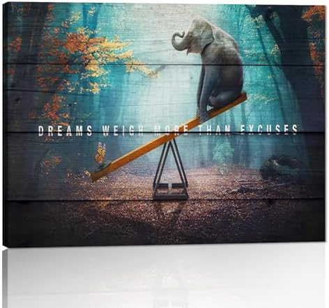 Motivational Phrases Painting Inspiring Words Wall Art Dreams Weigh More Than Excuses Canvas Framed Hanging in Office Room Bedroom Living Room Dining Room Kitchen Murals Decor 12x16 inch