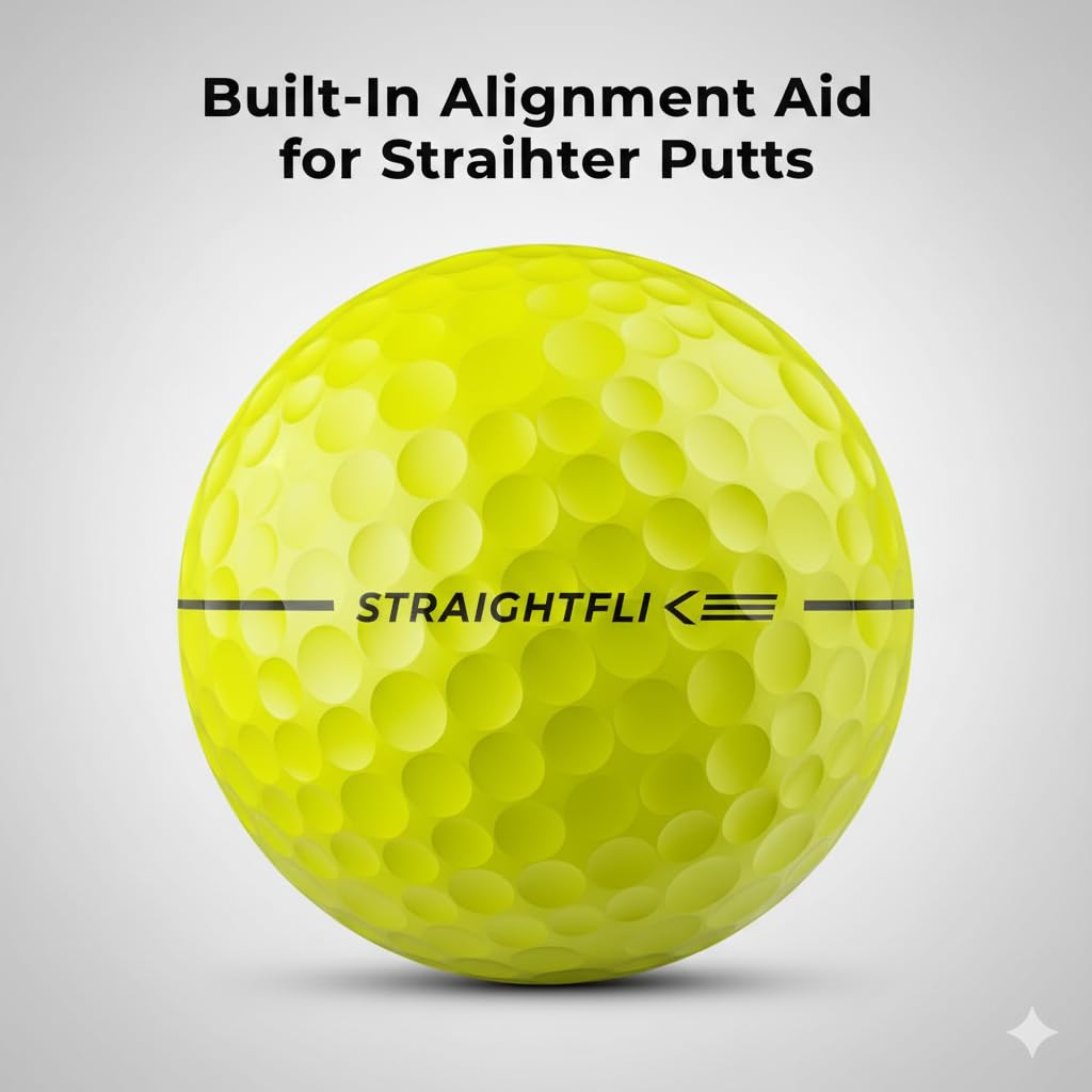 Maxfli StraightFli - Pelotas de golf color amarillo brillante, paquete de 12 pelotas de golf de baja distancia de giro para disparos más rectos | Tacto suave, cubierta de ionómero duradera | para