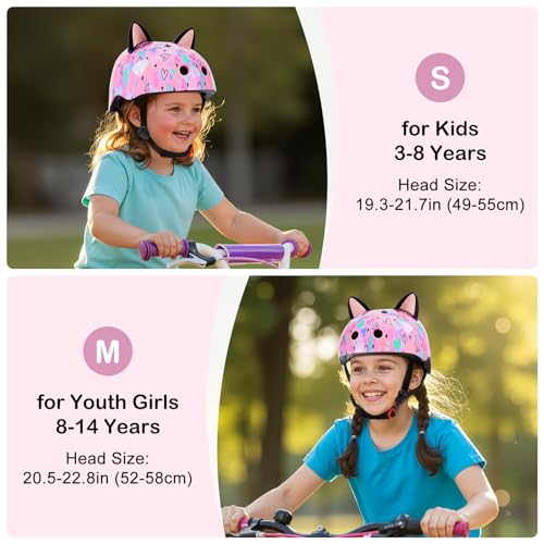 Image of Kids Bike Helmet for Girls 3-5 /5-8 /8-14, Adjustable Helmet with DIY Cat Ears, Cute Toddler Youth Helmets for Skateboard Scooter Cycling Roller Skating