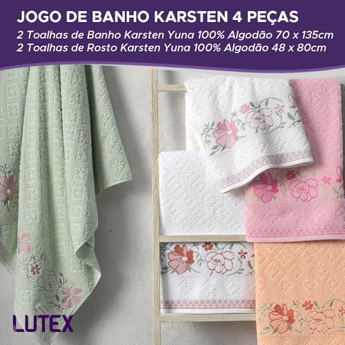 Jogo de Toalhas de Banho Yuna 100% Algodão - Barra Floral Brilho Grossa Macia Antipilling Jacquard -