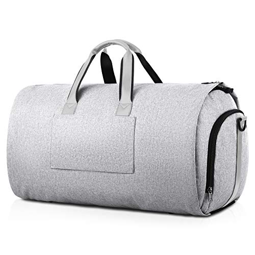 Gonex Garment Bag Carry on Duffle Suit Bag with Shoe Pocket, Convertible Hanging Duffel Travel Suitcase for Men Women Gray