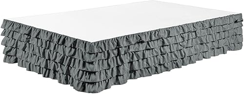 Miniatura 2 de Falda de cama con volantes de cascada 100% microfibra cepillada con caída de 14 pulgadas, tamaño matrimonial, color caqui