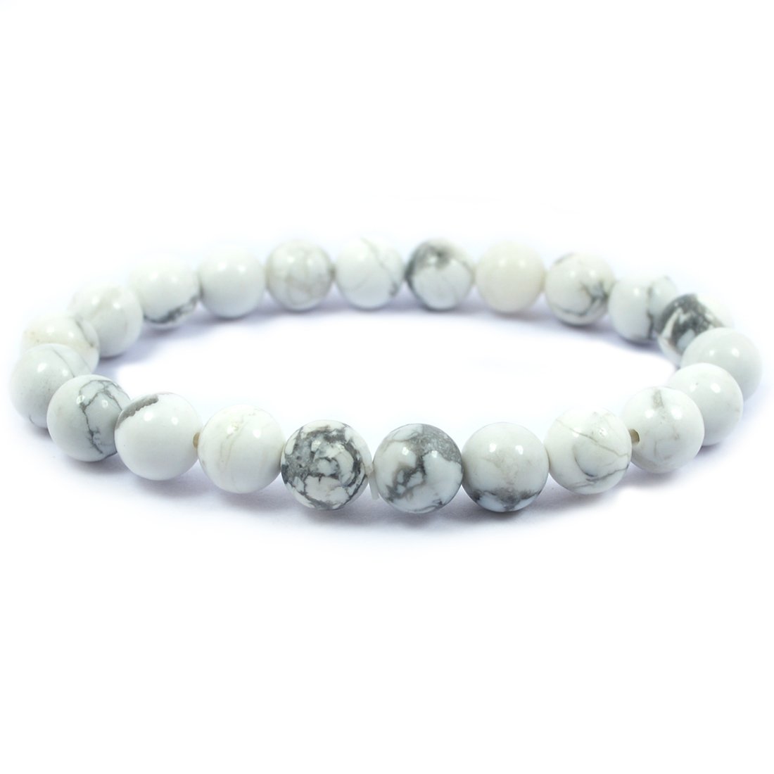 Reiki Crystal ProductsUnisex Natural Certified Howlite Bracelet 8mm Round Beads Crystal Stone Bracelet