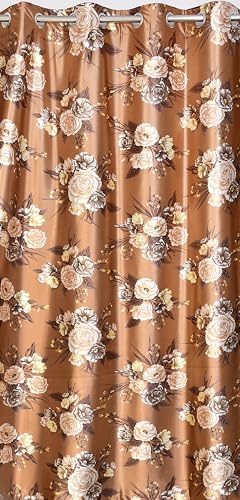 Image of Homefab India Eyelet Polyester Floral Window Curtain - 5 ft, Light Brown - 1 Piece