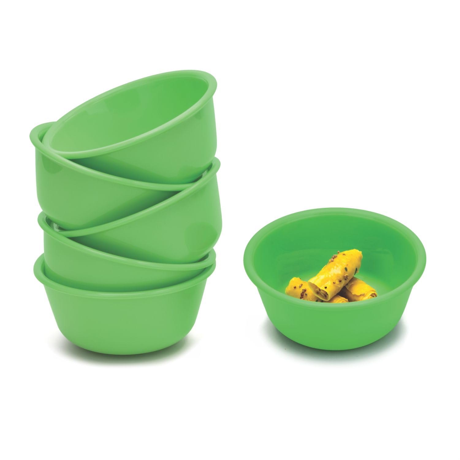 BPA Free Plastic Serving Bowl /Katori | Microwave & Freezer Safe | Lightweight | Non Toxic | Best For Snacks & Dessert | Best For Serving Dishes ( 220Ml X 6 | Set Of 6 | Green )