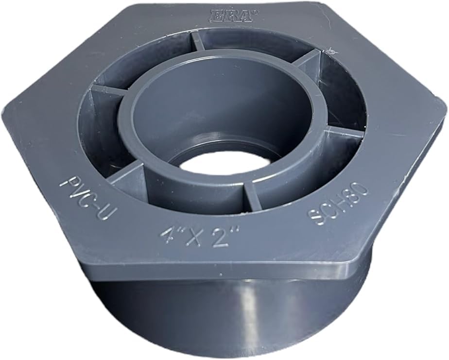 ERA 4" x 2" Schedule 80 PVC Reducer Bushing, Socket x Socket Slip Heavy Duty Pressure Rated Pipe Fitting, Gray