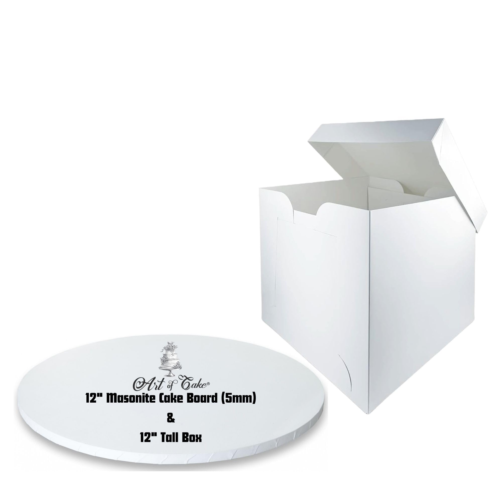 Art Of Cake White Art Of Cake® 12 Inch Round Masonite Cake Board & Box Combo - 5Mm Thick Cake Drum With Matching Box - For Tiered Birthday Wedding Celebration Cakes (304Mm)