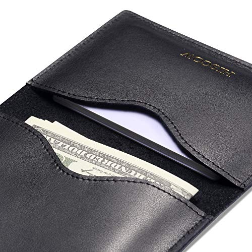 Image of HISCOW Minimalist Thin Bifold Card Holder Italian Calfskin (Black, Gold logo), Small
