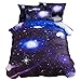 Ammybeddings 4 PCs Cool Starry Sky Comforter Cover Set Twin Size 3D Charming Galaxy Bedding For Kids 1 Blue Duvet Cover 2 Pillow Shams and 1 Flat Sheet Soft Stylish Home Decor Duvet Cover Set