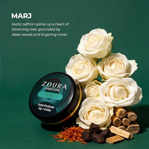 Image of ZOURA MARJ Solid Perfume for Men & Women | Alcohol-Free Long Lasting Unisex Fragrance | Rose Saffron Amber Musk Notes | Pocket Friendly Travel Solid Perfume (12g)