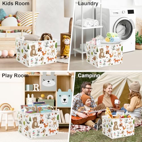 Image of Clastyle Woodland Nursery Animal Tree Baby Gift Storage Basket for Kid Room | Waterproof Large Dirty Clothes Book Gift Toy Organizer Bin, Nursery Playroom Bedroom Bathroom Shelf, Bear Raccoon Rabbit