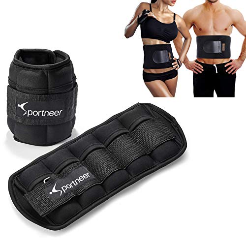 Sportneer Adjustable Ankle Weights 10 lbs Pair Bundle with Neoprene Waist Trimmer Belt