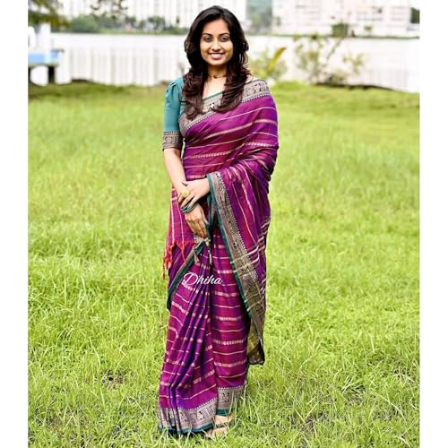 Image of Narayanpet Pure Cotton Avani Border Saree for Women with Running Blouse | Tassels | Traditional Woven Solid Design | Handloom Weave