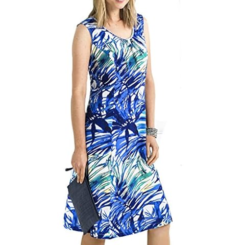 TopsandDresses Women's Linen Mix Sleeveless Summer Dress in Blue in UK Plus Size 8 EU 36 Cover