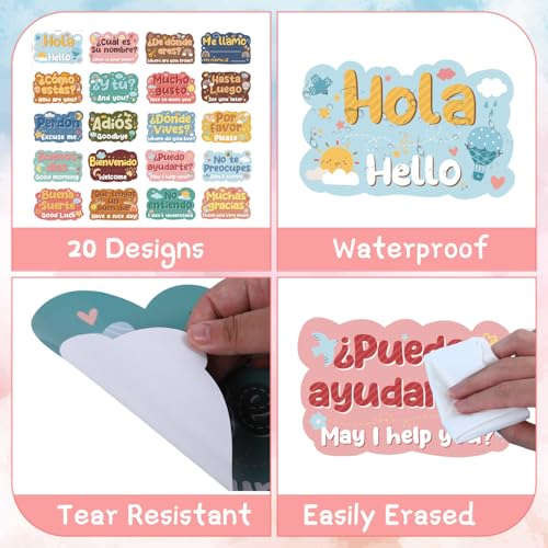 Wxiben Cartazes de decoração de sala de aula de espanhol - Conjunto de pôsteres em espanhol com 20 f