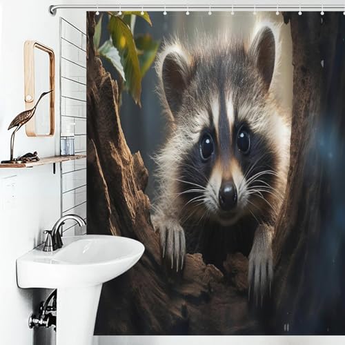 Rideau de douche imperméable raton laveur anti-moisissure en polyester lavable 152x183cm - 6