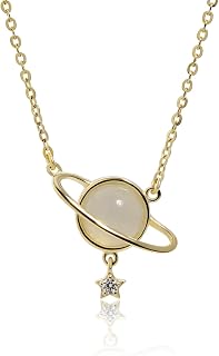 Planet Necklace for Women Planet Star Pendant Choker Necklace Cat's Eye Stone Saturn Charm Necklace Dainty Jewelry Gift (Gold)