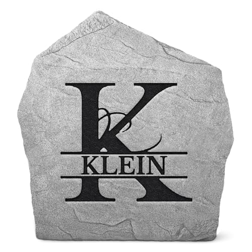 Personalized Fancy Monogram Name Stone - Garden Rock - Greystone Color - Engraved - 15” W x 15” H