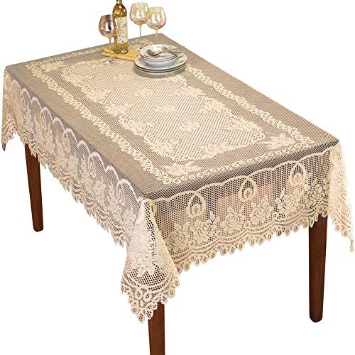 NC NC AMIPOS Napperons Beiges en Dentelle au Crochet - Nappe Lavable en Polyester Jacquard pour Table de dîner pour fête de Mariage, Restaurant, Banquet, Pique-Nique -...
