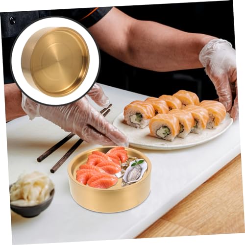 Plato de sushi de acero inoxidable dorado elegante miniatura 7