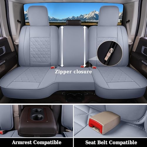 Image of Coverado Seat Covers for Dodge Ram Full Set, Waterproof Truck Car Seat Cover Protectors Custom Fit for 2002-2026 Dodge RAM 1500 2500 3500 with Curved Bench(Gray)