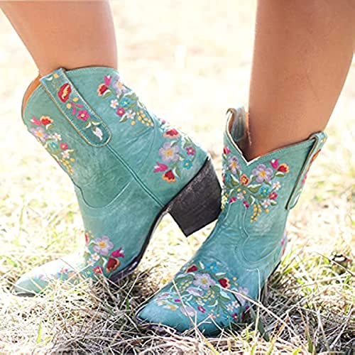 Schoenen Retro Voor Vrouwen Laarzen Geborduurde Cowboy Laarzen Dames Laarzen Lederen Laarzen - Afbeelding 3
