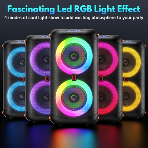 Image of Karaoke Machine with 2 Wireless Microphones, Portable Bluetooth 5.3 Karaoke Speaker for Home Outdoors, PA System for Adults with Echo Adjustment /LED Lights, Support TV /USB /AUX /TF