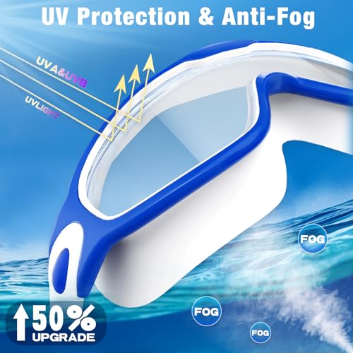 Image of Water Space 2 Pack Swim Goggles Swimming Goggles for Youth Adult Men Women Anti-fog UV Protection Waterproof Large Frame 180 Wide View Clear Vision Swimming Goggles Pool Water Goggles Easy to Adjust