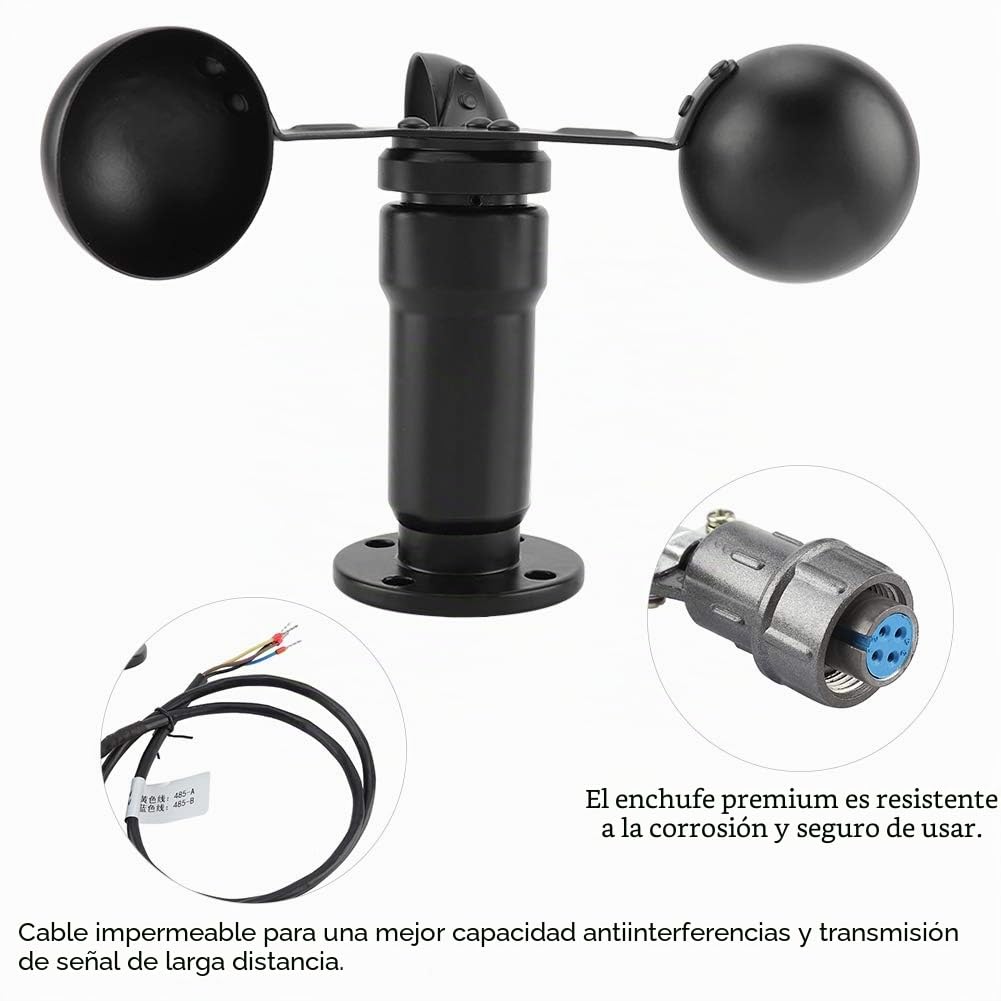 Anemómetro de 3 Tazas, Sensor de Velocidad del Viento, Aleación de Aluminio, Salida 0-10V, 12-24V DC, Negro, 12.4cm, para Estación Meteorológica